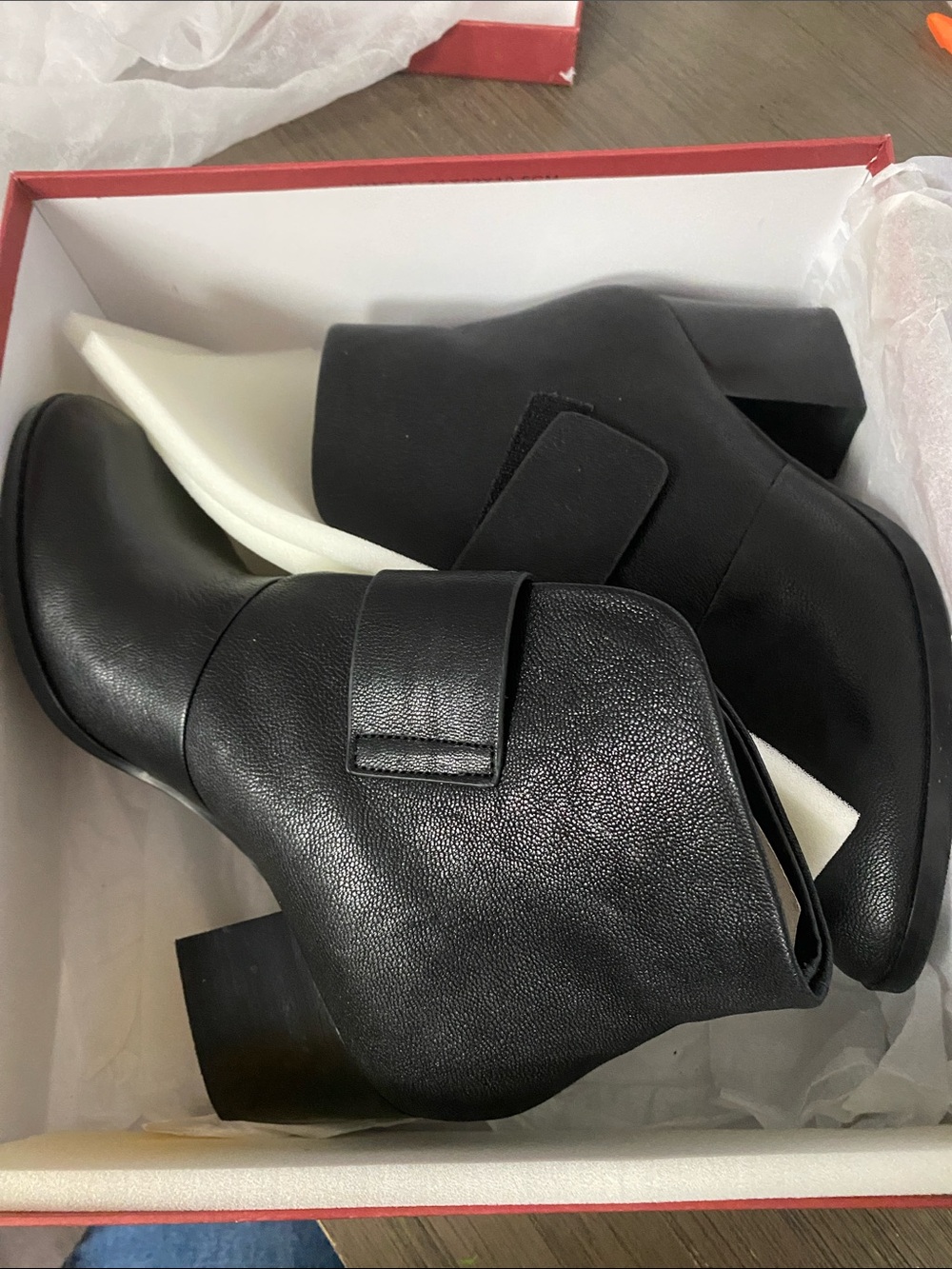 Vaneli Black Leather Ankle Booties with Block Heel